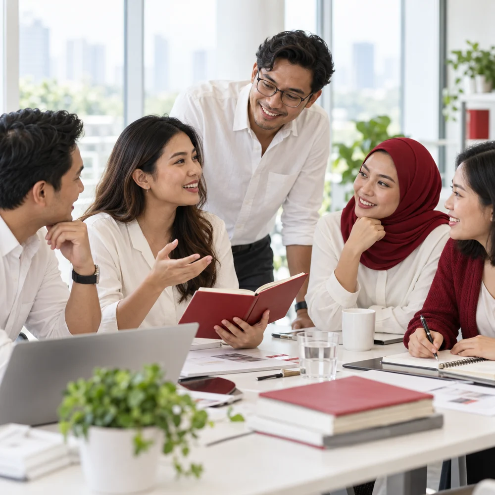 Colleagues sharing ideas around a table